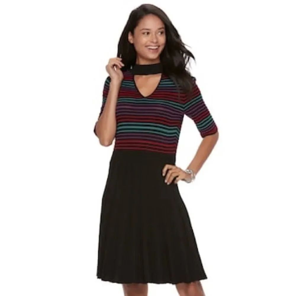 ✨ Candies Striped Choker Skater Sweater Dress✨